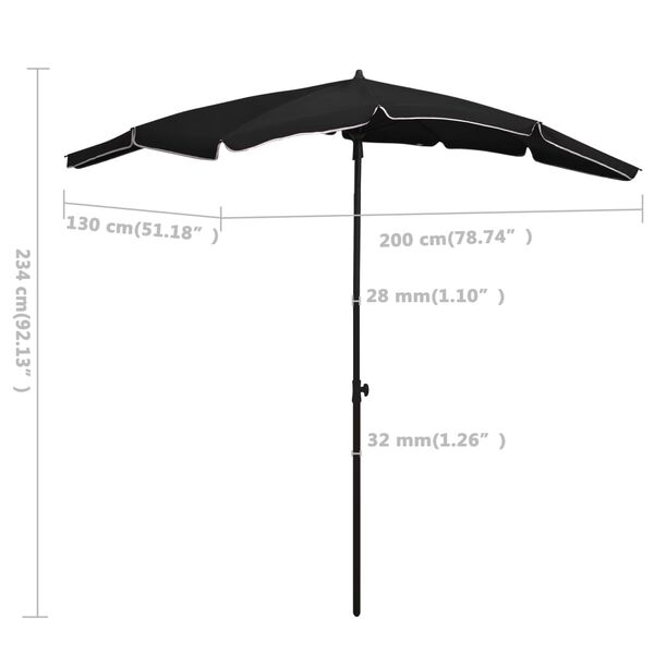 vidaXL Garden Parasol with Pole 200x130 cm Black
