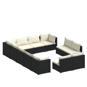 vidaXL 12 Piece Garden Lounge Set with Cushions Black Poly Rattan