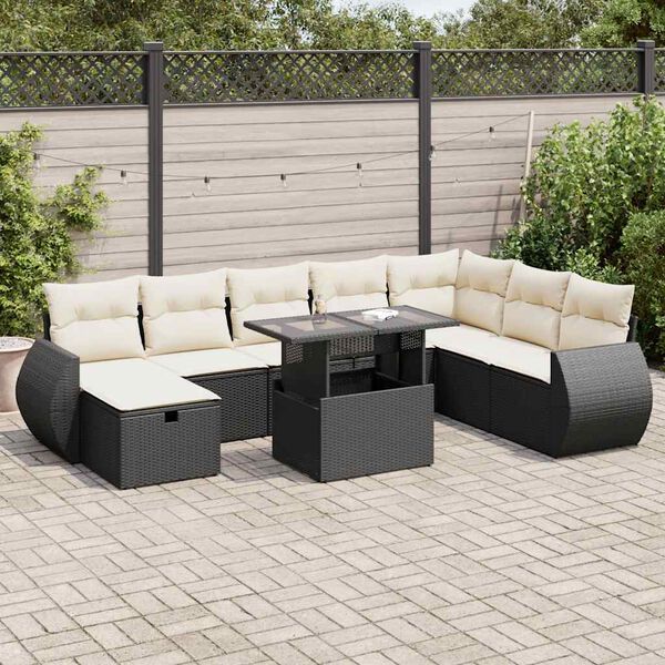 vidaXL 9 Piece Garden Sofa Set with Cushions Black Poly Rattan