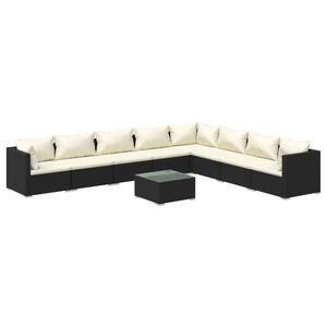 vidaXL 9 Piece Garden Lounge Set with Cushions Poly Rattan Black