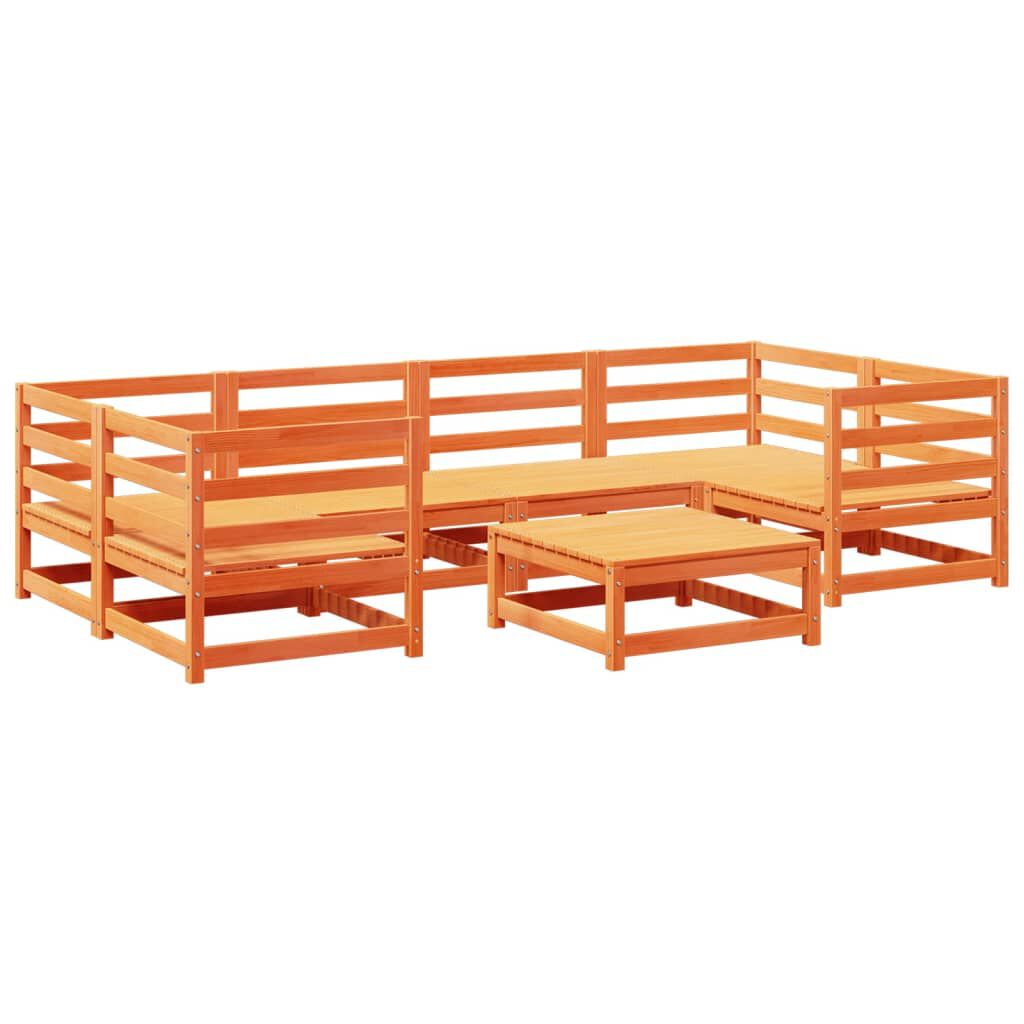 vidaXL 7 Piece Garden Sofa Set Wax Brown Solid Wood Pine