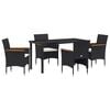 vidaXL Garden Dining Set with Cushion 5 pcs Black Poly Rattan