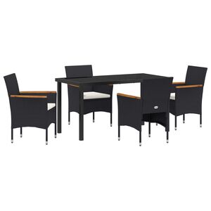 vidaXL Garden Dining Set with Cushion 5 pcs Black Poly Rattan
