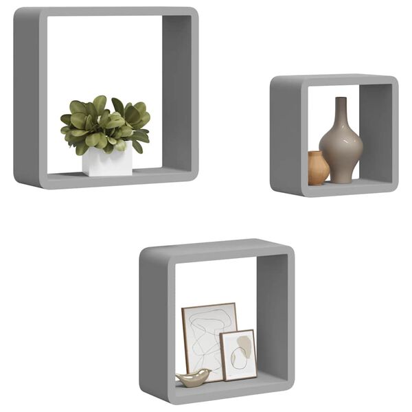 vidaXL Wall Cube Shelves 3 pcs Grey MDF