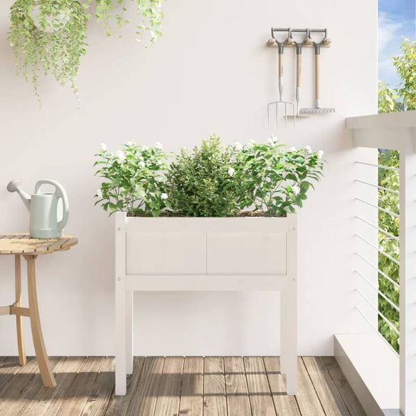 vidaXL Garden Planter with Legs White 70x31x70 cm Solid Wood Pine