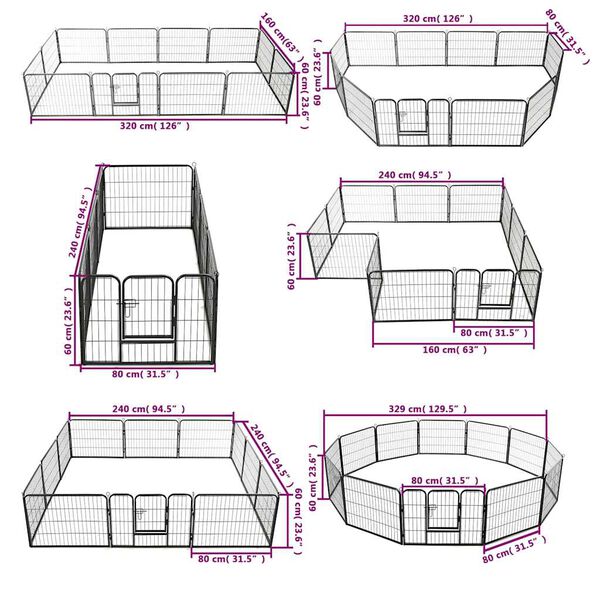 vidaXL Dog Playpen 12 Panels Steel 80x60 cm Black