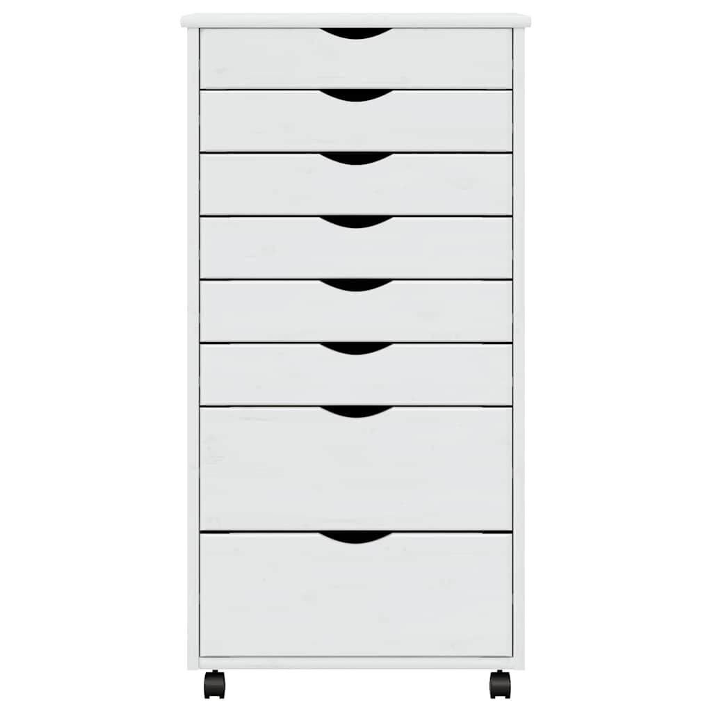 vidaXL Rolling Cabinet with Drawers MOSS White Solid Wood Pine