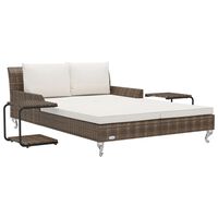 vidaXL 2-Person Garden Sun Bed with Cushions Poly Rattan Brown