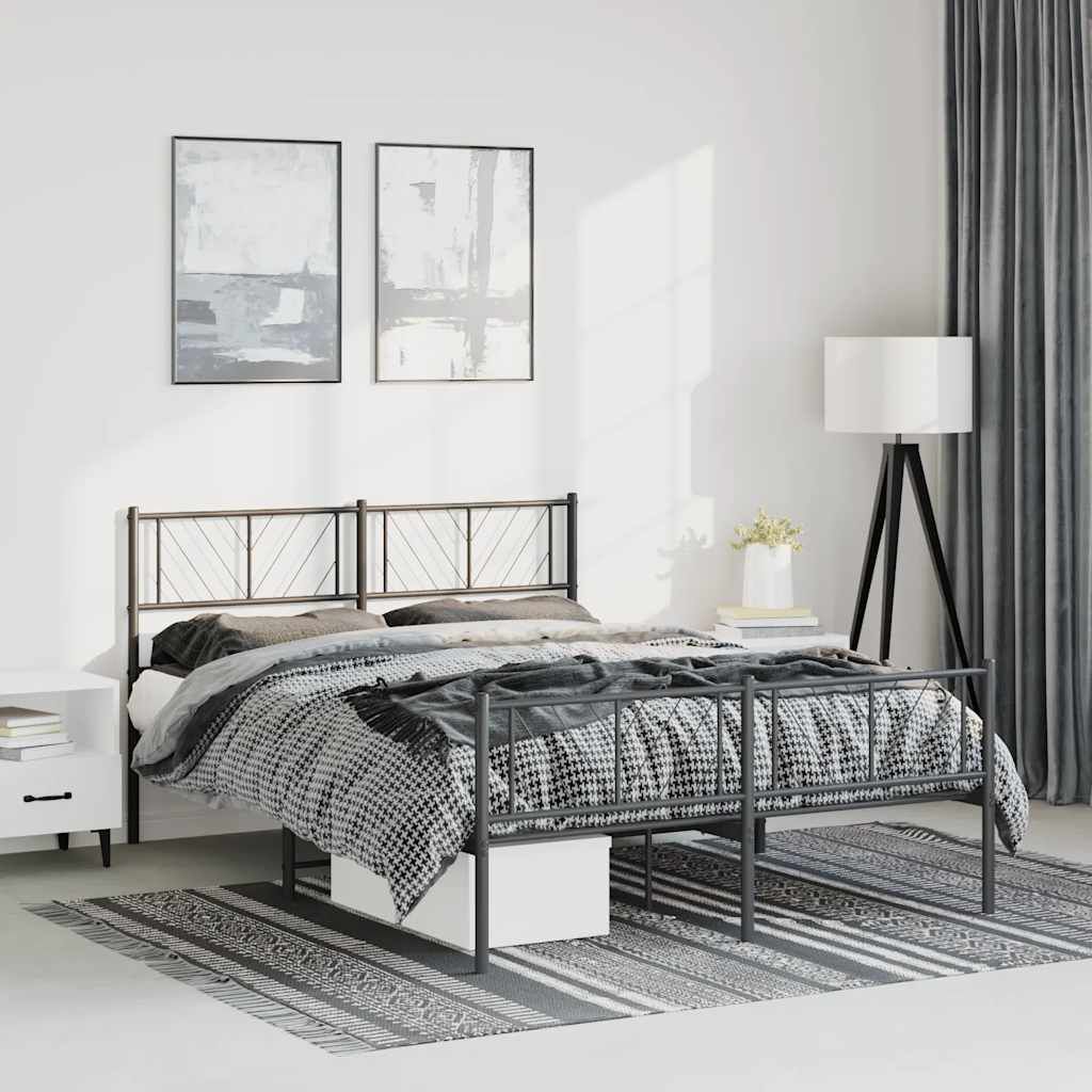 vidaXL Metal Bed Frame without Mattress with Footboard Black 135x190cm