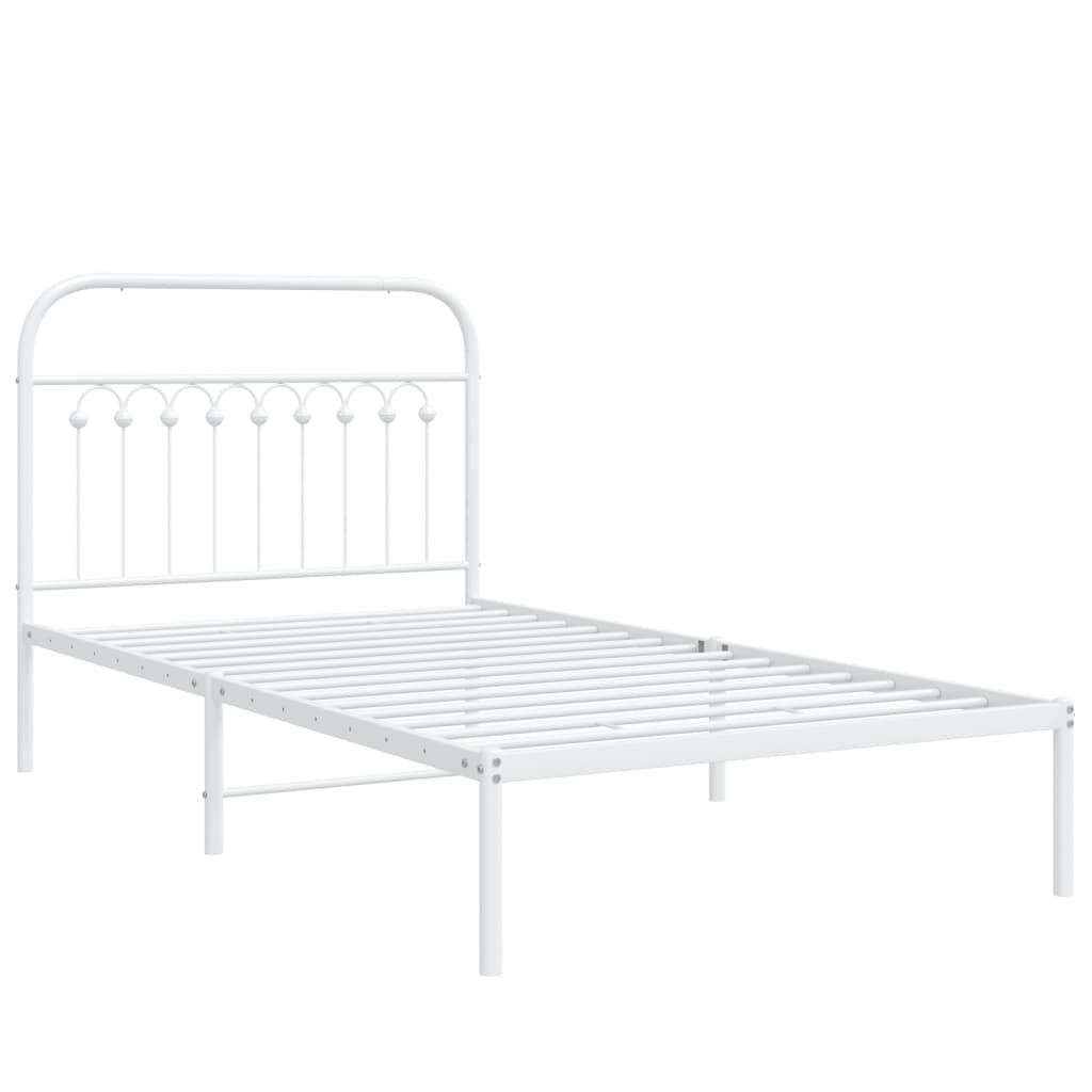 vidaXL Metal Bed Frame without Mattress with Headboard White 100x200cm