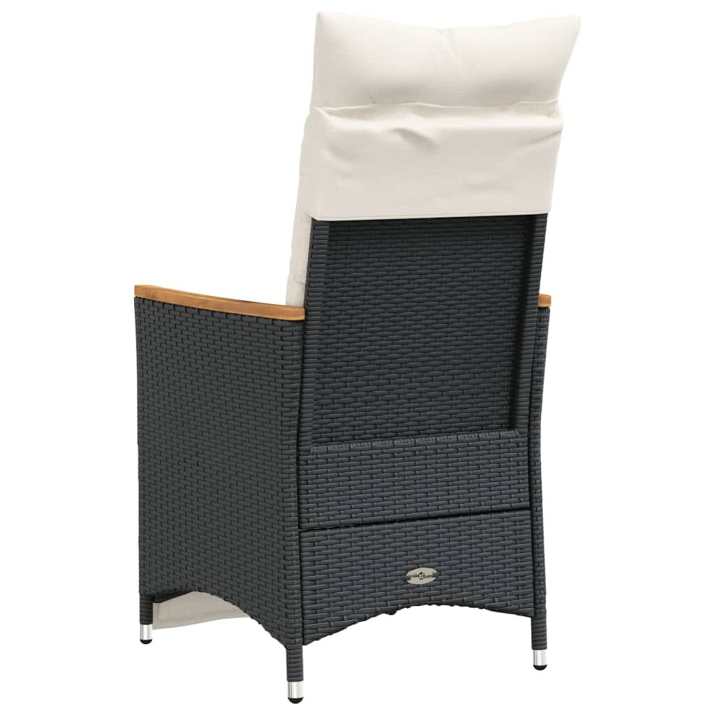 vidaXL Reclining Garden Chairs 2 pcs with Cushions Black Poly Rattan