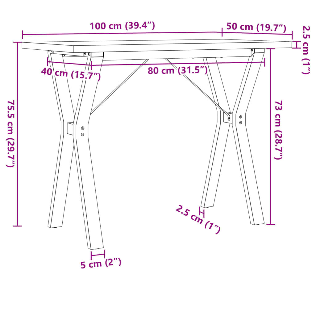 vidaXL Dining Table Y-Frame 100x50x75.5 cm Solid Wood Pine and Steel