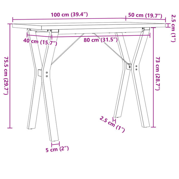 vidaXL Dining Table Y-Frame 100x50x75.5 cm Solid Wood Pine and Steel
