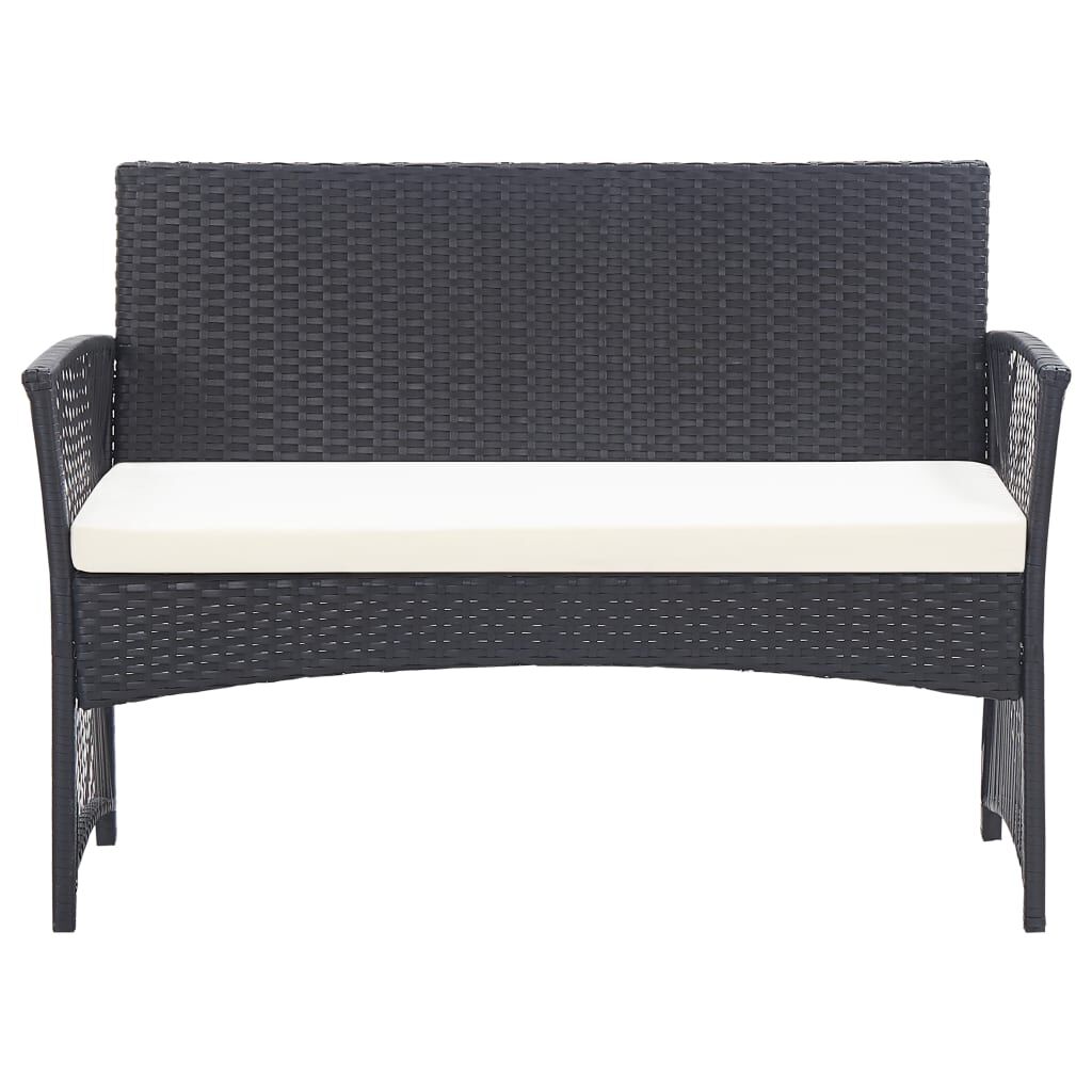 vidaXL 4 Piece Garden Lounge Set with Cushion Poly Rattan Black