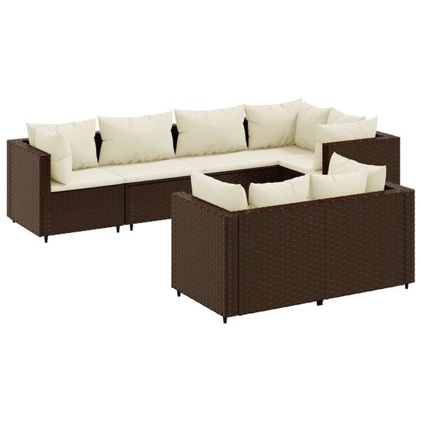 vidaXL 7 Piece Garden Lounge Set with Cushions Brown Poly Rattan
