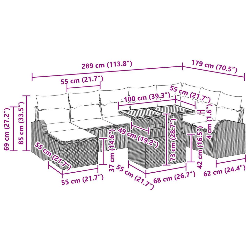 vidaXL 9 Piece Garden Sofa Set with Cushions Black Poly Rattan