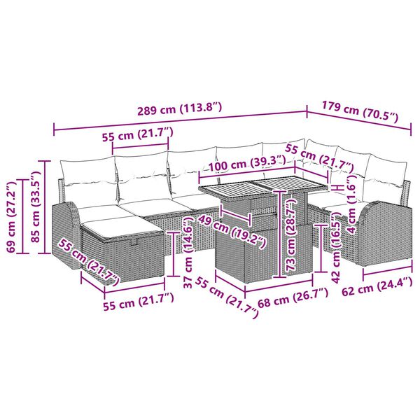 vidaXL 9 Piece Garden Sofa Set with Cushions Black Poly Rattan