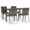 vidaXL 5 Piece Garden Dining Set with Cushions Black and Grey Poly Rattan