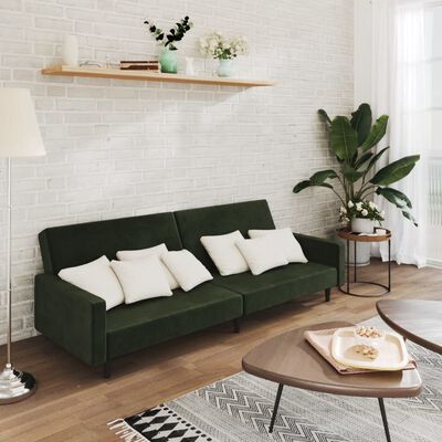 vidaXL 2-Seater Sofa Bed Dark Green Velvet