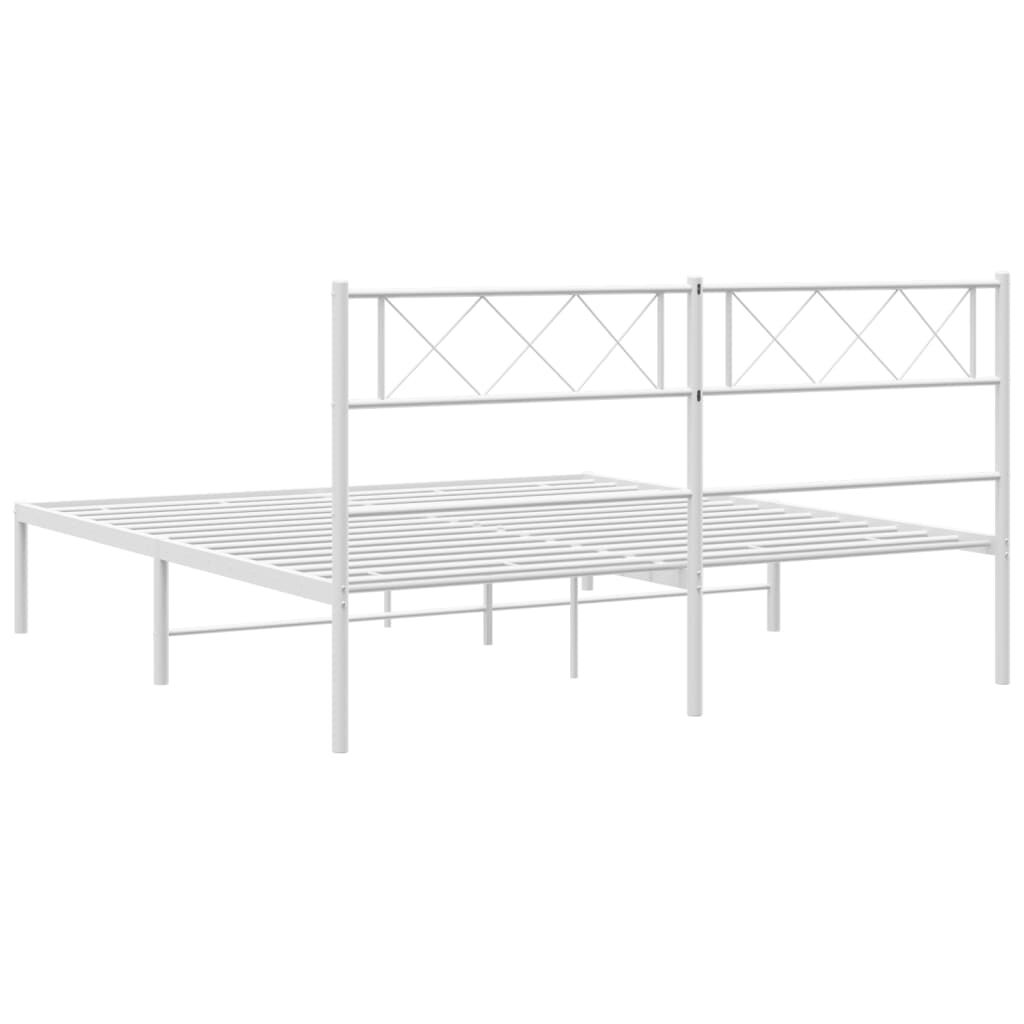 vidaXL Metal Bed Frame without Mattress with Headboard White 135x190cm