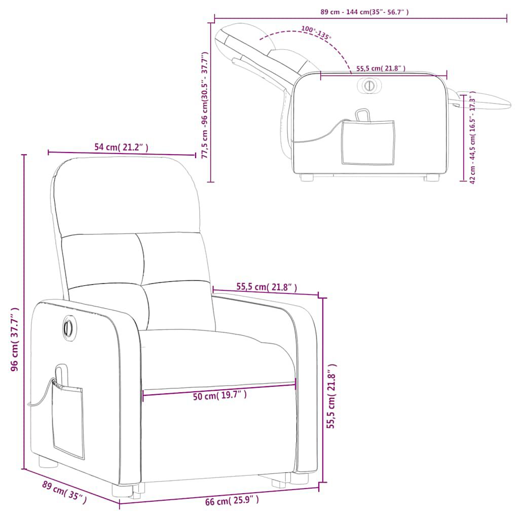 vidaXL Electric Stand up Massage Recliner Chair Cream Fabric