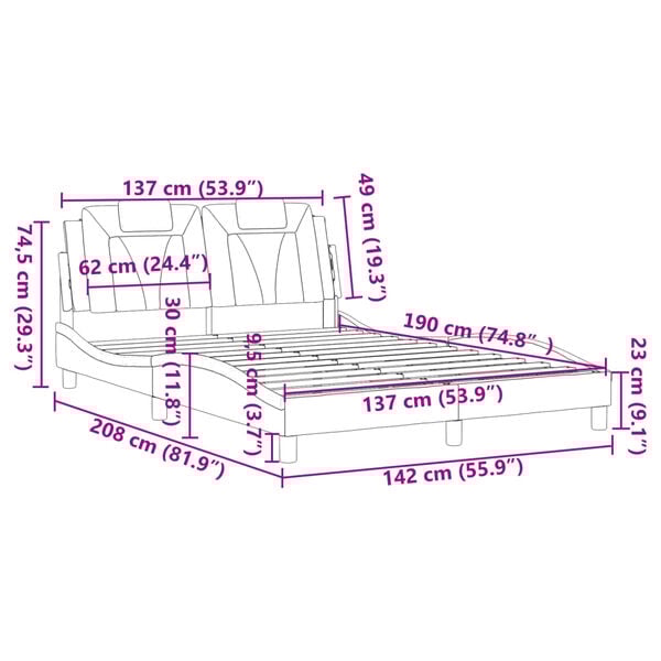 vidaXL Bed Frame "Viana" without Mattress Black and White 137x190 cm Double Faux Leather