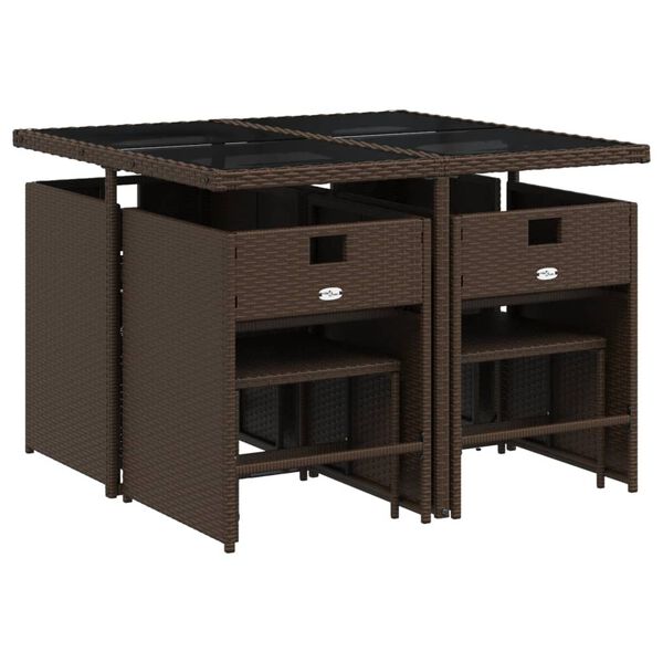 vidaXL 9 Piece Garden Dining Set with Cushions Brown Poly Rattan