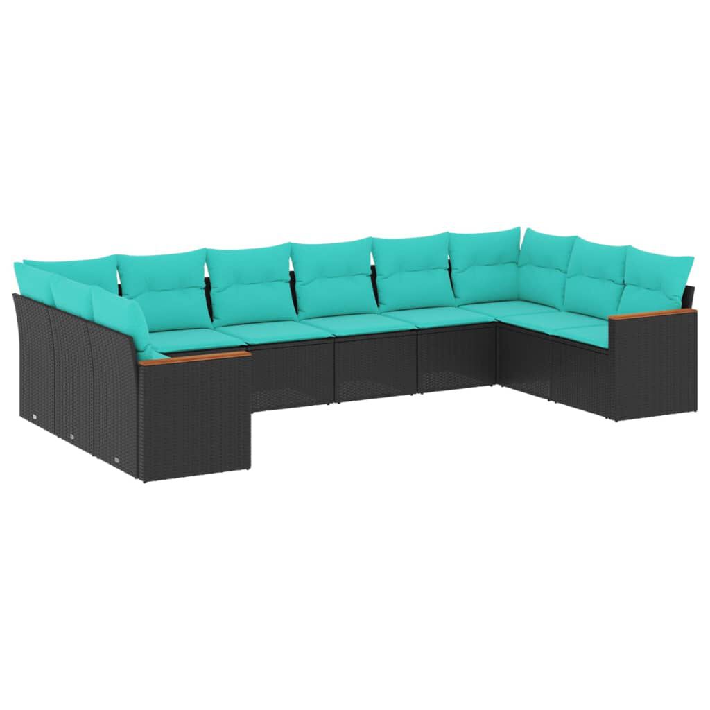 vidaXL 10 Piece Garden Sofa Set with Cushions Black Poly Rattan