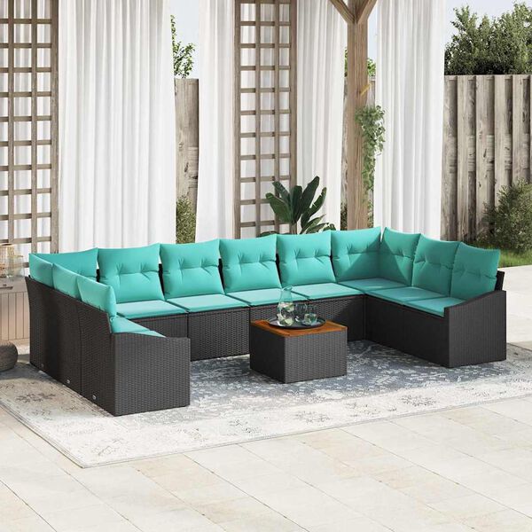 vidaXL Garden Sofa Set 11 pcs Black and Turquoise