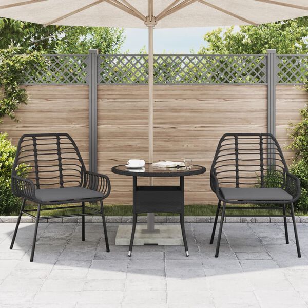 vidaXL Garden Chairs 2 pcs with Cushions Black Poly Rattan