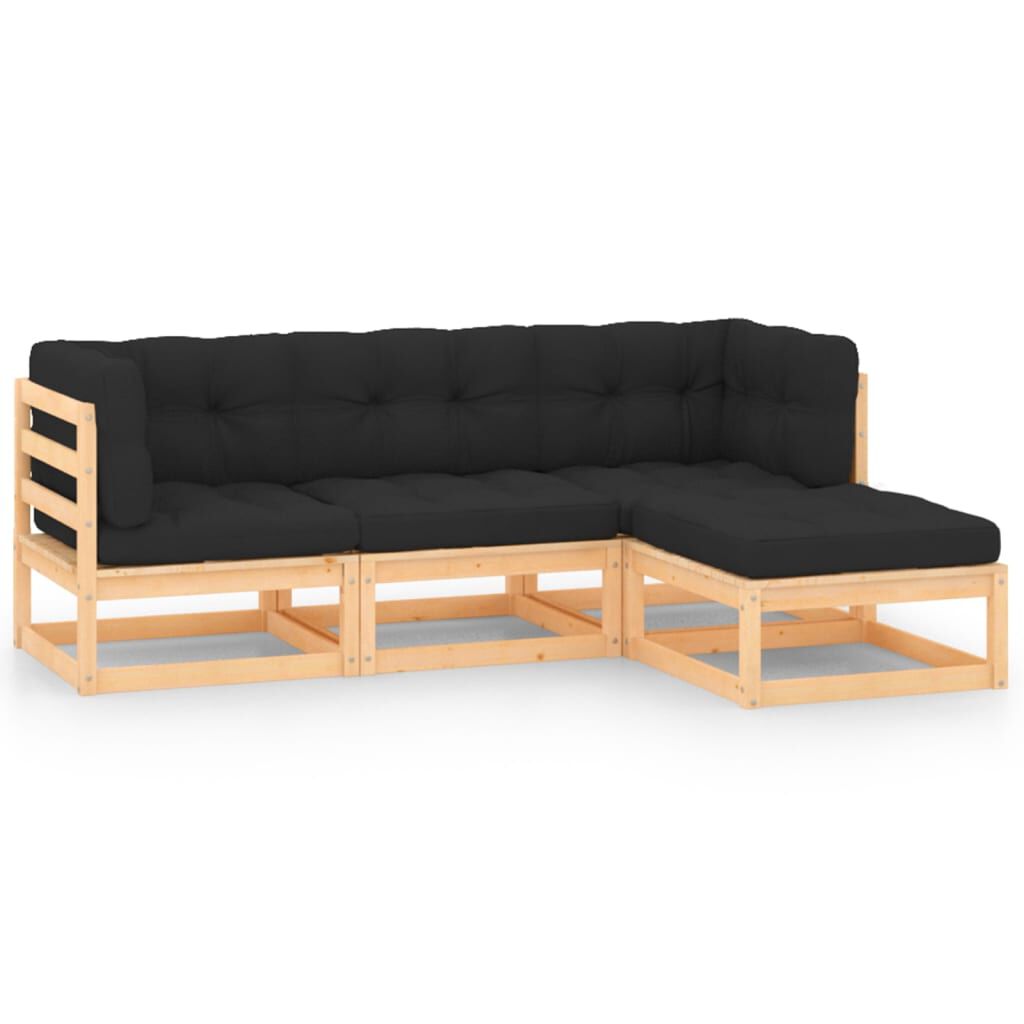 vidaXL 4 Piece Garden Lounge Set with Cushions Solid Pinewood