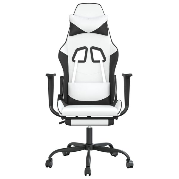 vidaXL Gaming Chair with Footrest White and Black Faux Leather