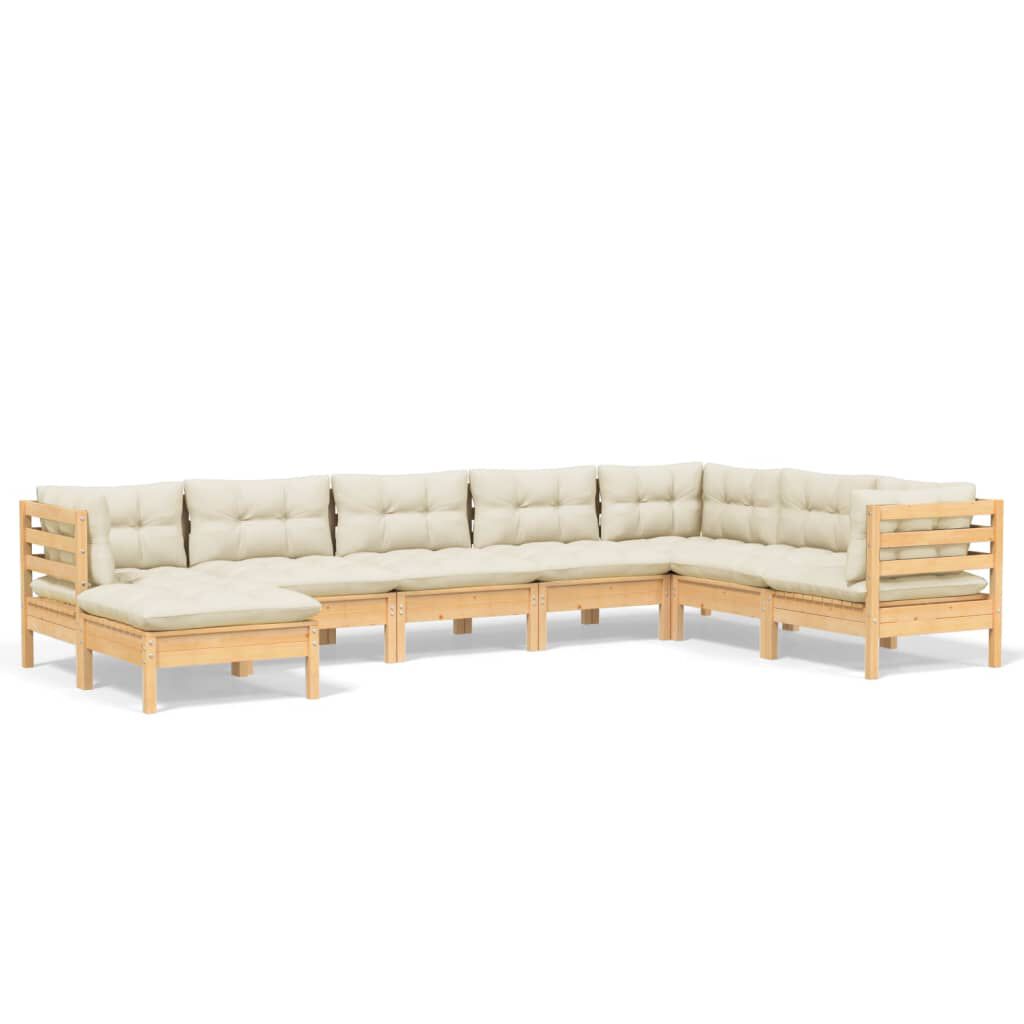 vidaXL 8 Piece Garden Lounge Set with Cream Cushions Solid Pinewood