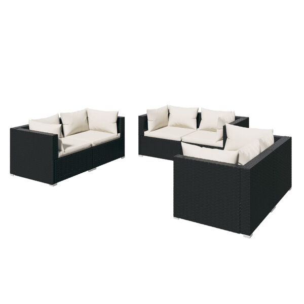 vidaXL 6 Piece Garden Lounge Set with Cushions Poly Rattan Black