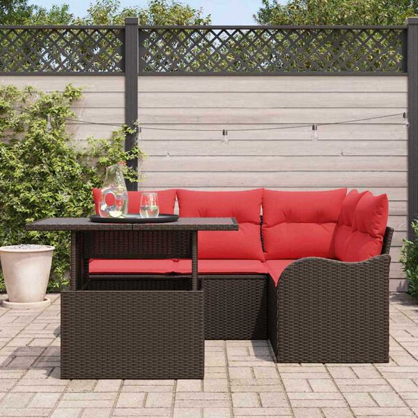 vidaXL Garden Sofa Set with Cushion 5 pcs Brown Poly rattan