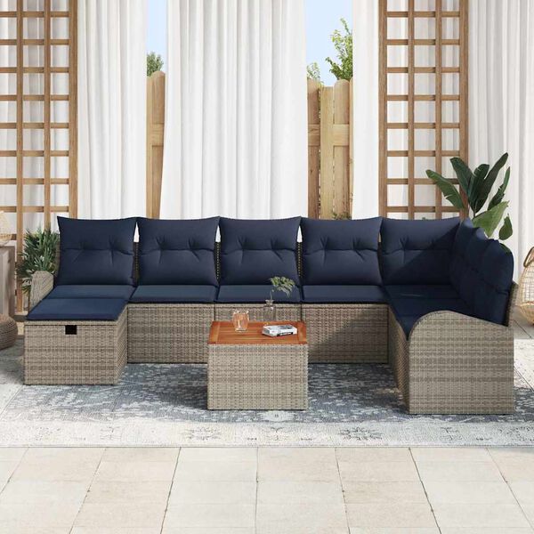 vidaXL Garden Sofa Set with Cushion 9 pcs Grey Poly Rattan
