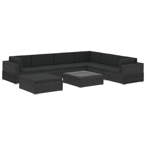 vidaXL 8 Piece Garden Lounge Set with Cushions Poly Rattan Black