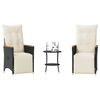 vidaXL 3 Piece Bistro Set with Cushions Black Poly Rattan