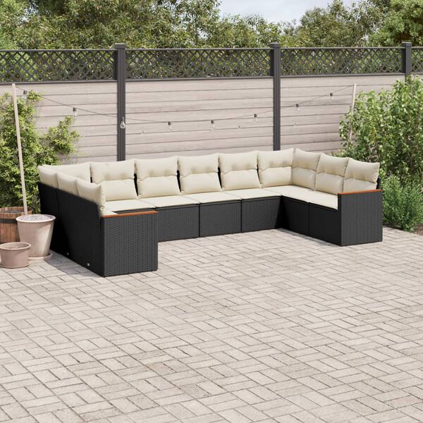 vidaXL 10 Piece Garden Sofa Set with Cushions Black Poly Rattan