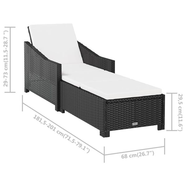 vidaXL Sun Lounger with Cream White Cushion Poly Rattan Black