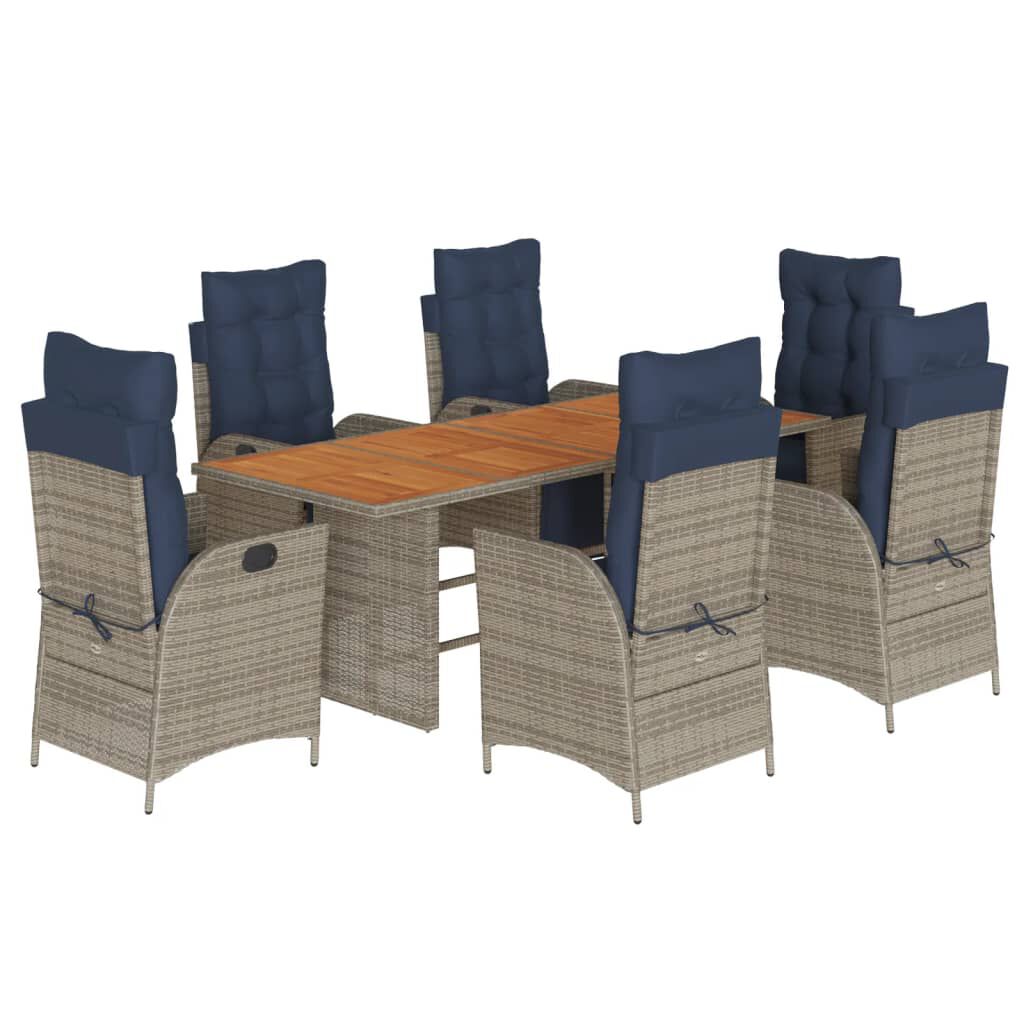 vidaXL 7 Piece Garden Dining Set with Cushions Grey Poly Rattan