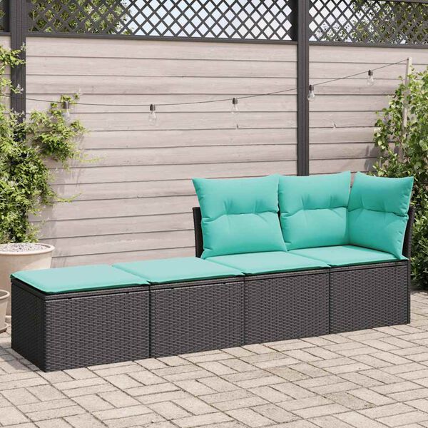 vidaXL 2 Piece Garden Sofa Set with Cushions Black Poly Rattan Acacia