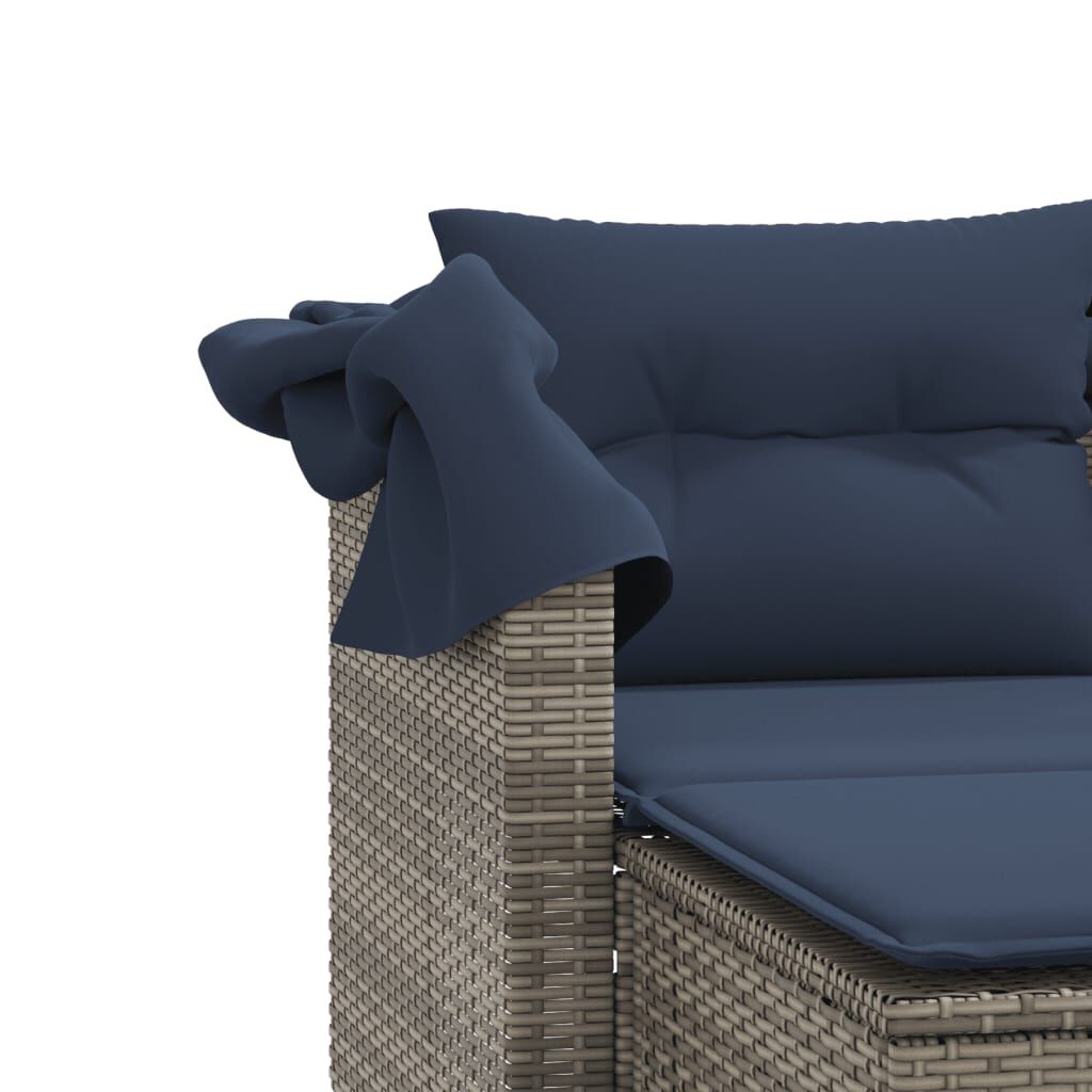 vidaXL Garden Sofa 2-Seater with Canopy and Stools Grey Poly Rattan