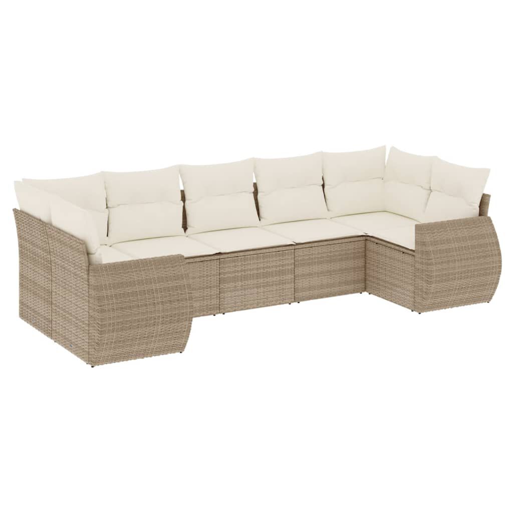 vidaXL 7 Piece Garden Sofa Set with Cushions Beige Poly Rattan