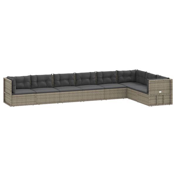 vidaXL 8 Piece Garden Lounge Set with Cushions Grey Poly Rattan
