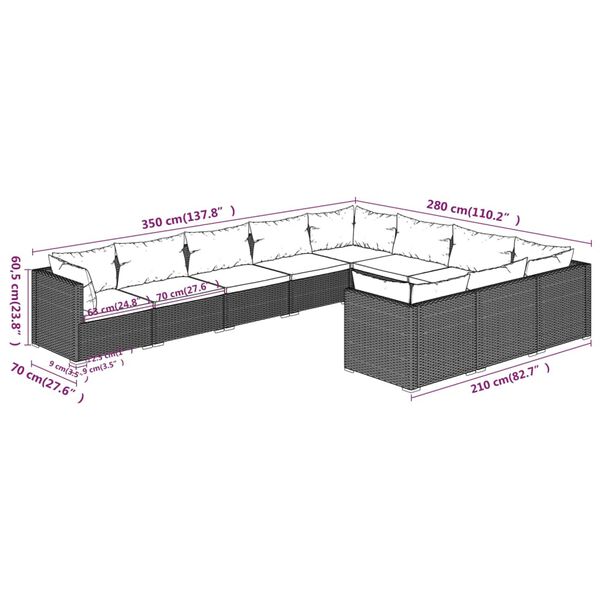 vidaXL 10 Piece Garden Lounge Set with Cushions Poly Rattan Brown
