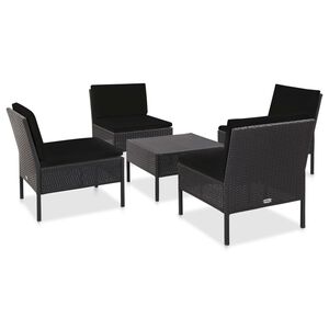 vidaXL 5 Piece Garden Sofa Set with Cushions Poly Rattan Black