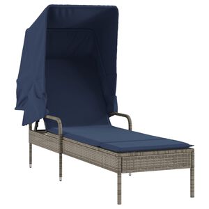 vidaXL Sun Lounger with Canopy Grey Poly Rattan