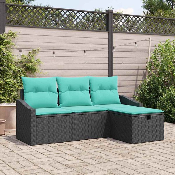 vidaXL Sofa Set with Cushion with Storage 4 pcs Black Poly rattan