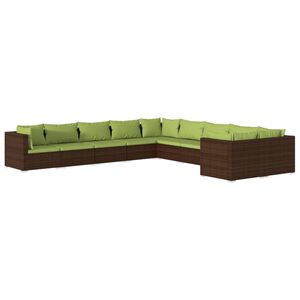 vidaXL 10 Piece Garden Lounge Set with Cushions Poly Rattan Brown
